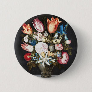 Antique Bosschaert Dutch Tulips and Roses Art 6 Cm Round Badge