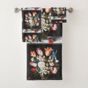 Antique Bosschaert Dutch Tulips and Roses Art Bath Towel Set
