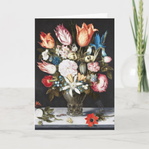 Antique Bosschaert Dutch Tulips and Roses Art Holiday Card