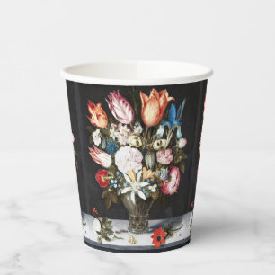 Antique Bosschaert Dutch Tulips and Roses Art Paper Cups
