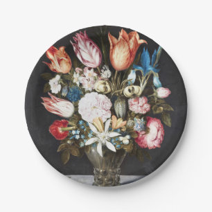 Antique Bosschaert Dutch Tulips and Roses Art Paper Plate