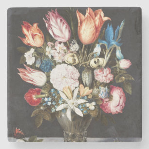 Antique Bosschaert Dutch Tulips and Roses Art Stone Coaster