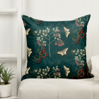 Antique Botanical Butterflies and Catclaw Acacia Cushion