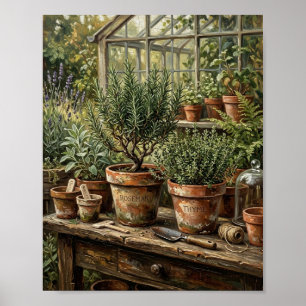 Antique Botanical Herb Garden Seedlings I Poster