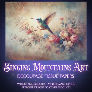 Antique Botanical Hummingbird Art Decoupage Tissue Paper