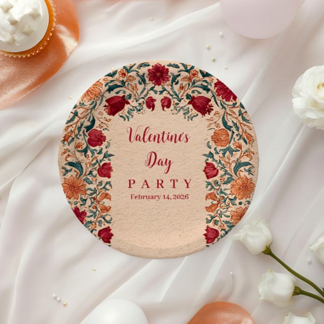 Antique Botanical Valentine Party Paper Plate (Creator Uploaded)