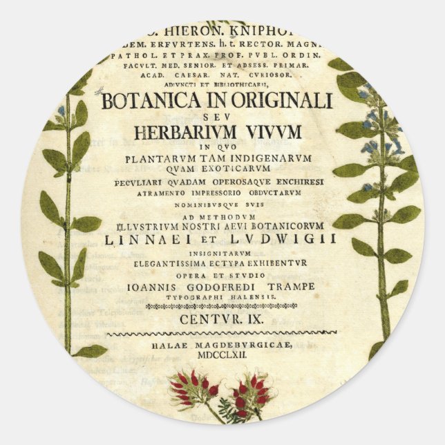 Antique Botany Bookplate Classic Round Sticker (Front)