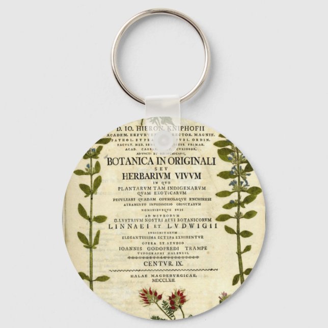 Antique Botany Bookplate Key Ring (Front)