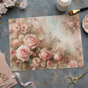 Antique Bouquet Of Pink Pastel Roses Decoupage Tissue Paper