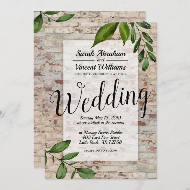 Antique Brick Greenery Chic Wedding Invitation (Front/Back)