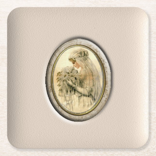 Antique Bride Square Paper Coaster (Front)