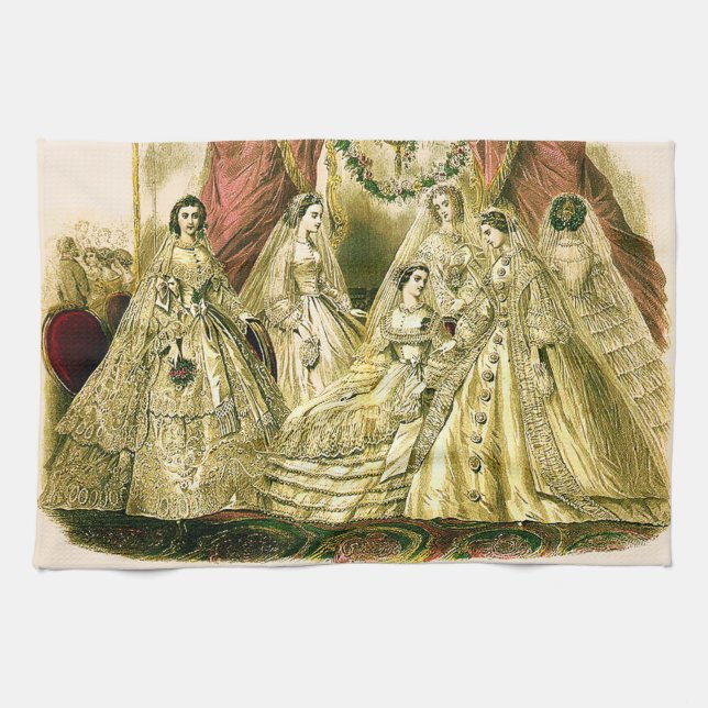 Antique Bride Vintage Wedding Tea Towel (Horizontal)
