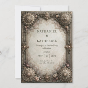 Antique Bronze Mandala Frame Wedding Invitation