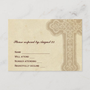Antique Brown Celtic Cross RSVP Card