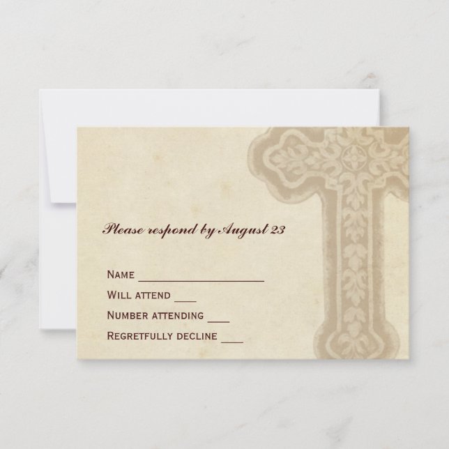 Antique Brown Celtic Cross RSVP Card (Front)