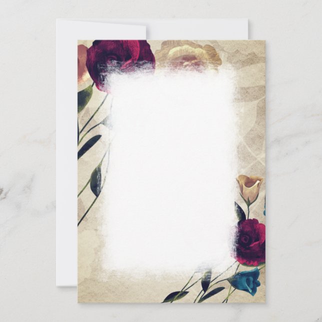 Antique Burgundy Beige Roses Wedding Table Number (Front)