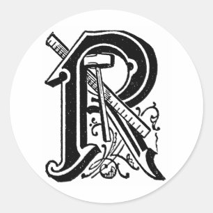Antique Calligraphy Masonic Symbols Letter R Classic Round Sticker