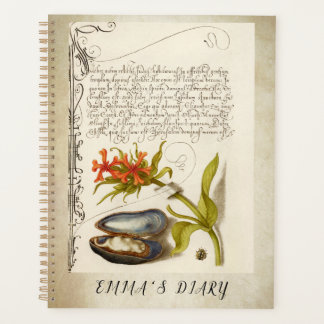 Antique calligraphy text botanical illustration planner