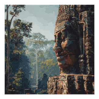 Antique Cambodian Forest Jungle Vintage Poster