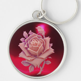 ANTIQUE CAMEO / BEAUTIFUL PINK ROSE ,Red Burgundy Key Ring