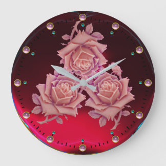 ANTIQUE CAMEO / BEAUTIFUL PINK ROSE ,Red Burgundy Large Clock