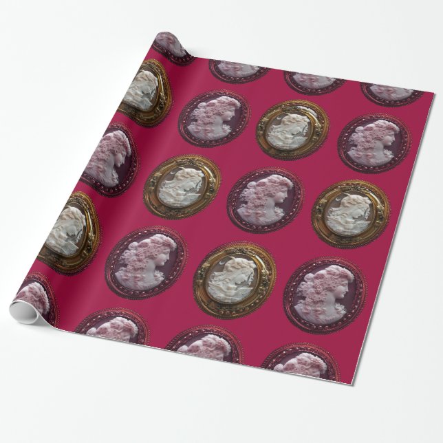ANTIQUE CAMEO LADIES ,GRAPES GRAPEVINES AND OWL WRAPPING PAPER (Unrolled)