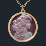 ANTIQUE CAMEO, LADY WITH GRAPES AND GRAPEVINES GOLD PLATED NECKLACE<br><div class="desc">Ancient cammeo jewel with a beautiful woman profile with long hair ornamented with grapes and grapevines for vineyard harvest</div>