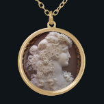 ANTIQUE CAMEO, LADY WITH GRAPES AND GRAPEVINES GOLD PLATED NECKLACE<br><div class="desc">Ancient cammeo jewel with a beautiful woman profile with long hair ornamented with grapes and grapevines for vineyard harvest</div>