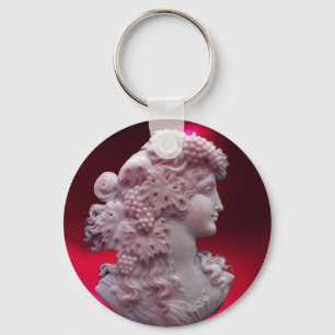 ANTIQUE CAMEO, LADY WITH GRAPES AND GRAPEVINES KEY RING