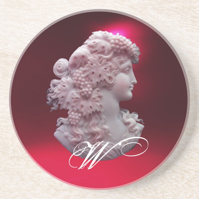 ANTIQUE CAMEO,LADY WITH GRAPES MONOGRAM COASTER (Front)