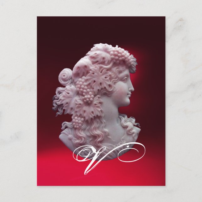 ANTIQUE CAMEO,LADY WITH GRAPES MONOGRAM HOLIDAY POSTCARD (Front)