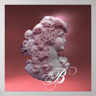 ANTIQUE CAMEO,LADY WITH GRAPES MONOGRAM POSTER