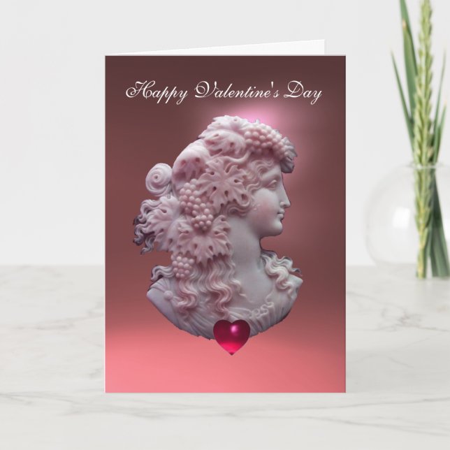 ANTIQUE CAMEO,LADY WITH GRAPES Valentine's Day Holiday Card (Front)