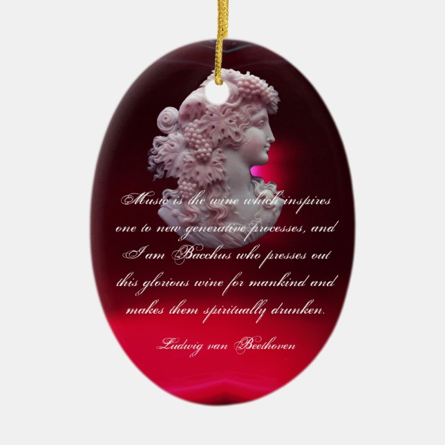 ANTIQUE CAMEO, LADY WITH GRAPES ,WINE AND MUSIC CERAMIC TREE DECORATION (Front)