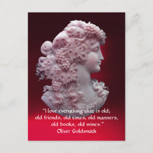 ANTIQUE CAMEO,LADY WITH GRAPES WINE QUOTE POSTCARD