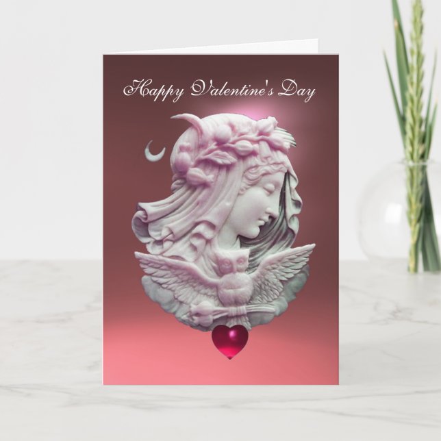 ANTIQUE CAMEO,MOON LADY OF NIGHT Valentine's Day Holiday Card (Front)