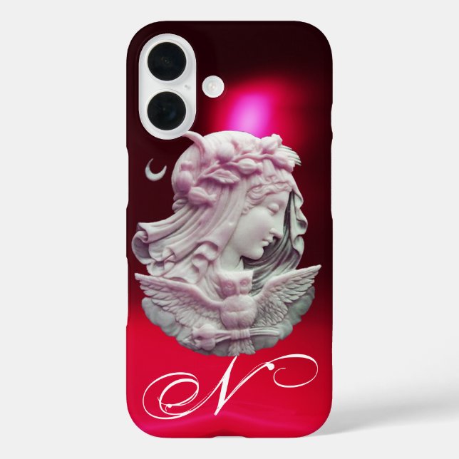 ANTIQUE CAMEO,MOON LADY OF NIGHT WITH OWL MONOGRAM Case-Mate iPhone CASE (Back)