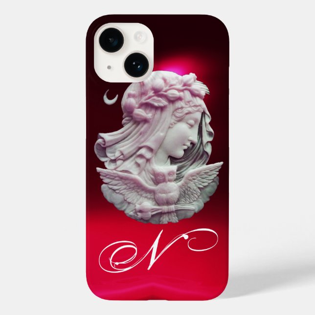 ANTIQUE CAMEO,MOON LADY OF NIGHT WITH OWL MONOGRAM Case-Mate iPhone CASE (Back)