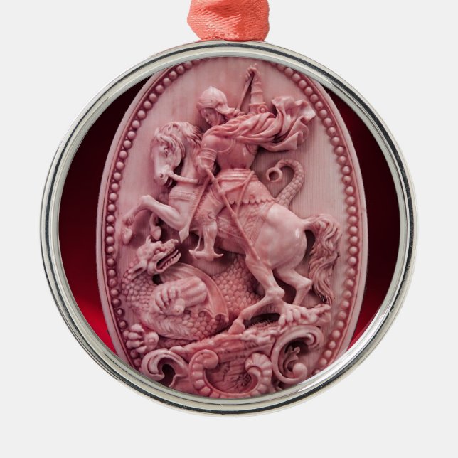 ANTIQUE CAMEO / SAINT GEORGE WITH DRAGON METAL TREE DECORATION (Front)