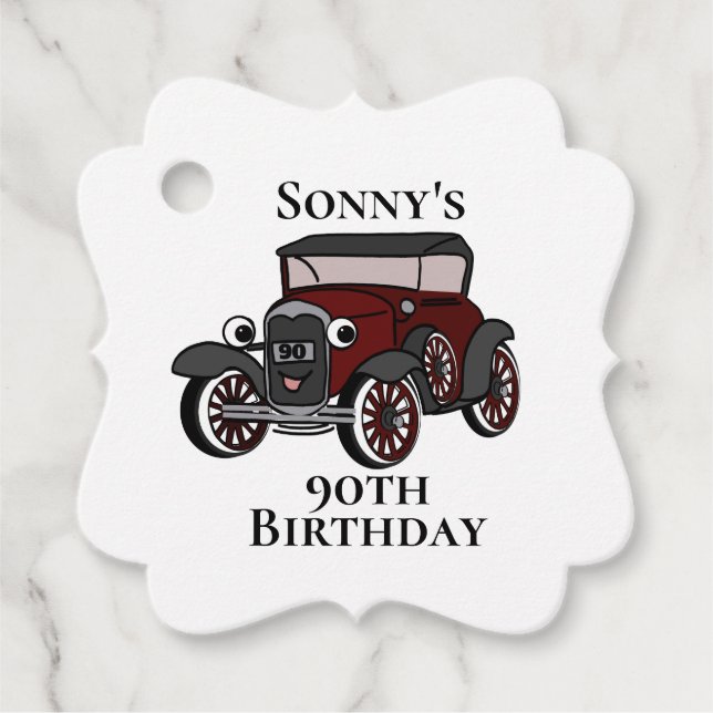 Antique Car Birthday Favour Tags (Front)