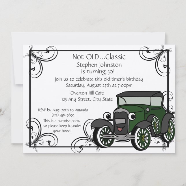 Antique Car Birthday Invitation (Front)