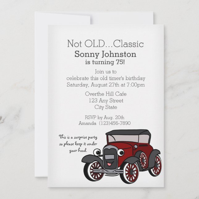 Antique Car Birthday Invitation (Front)