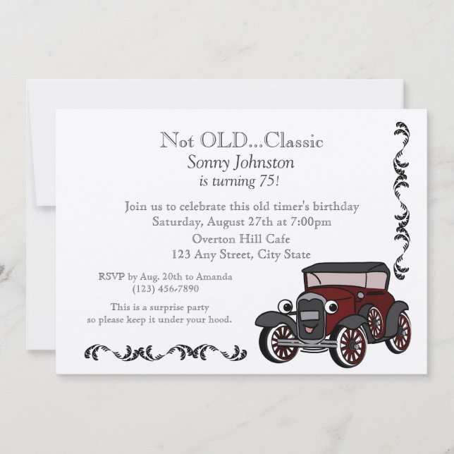 Antique Car Birthday Invitation (Front)