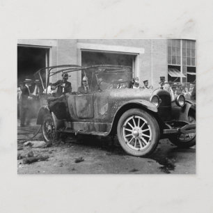 Antique Car Fire, 1921 Postcard