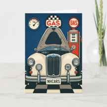Antique Car Illustration Blank Greeting 