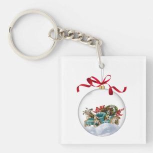 Antique Car in a Clear Christmas Bauble Key Ring