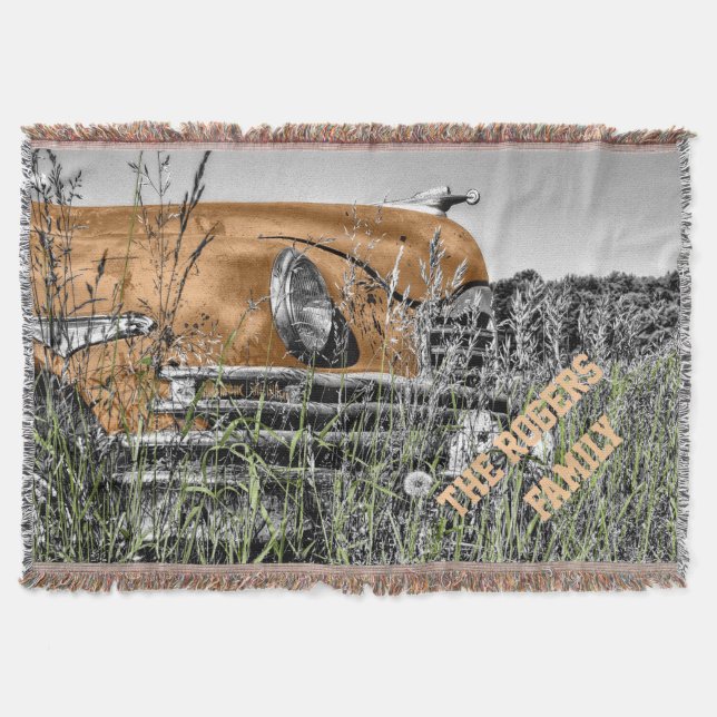 Antique Car Personalised Throw Blanket (Front)
