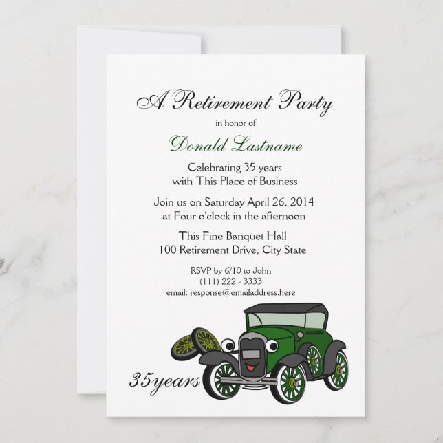Antique Car Retirement Invitation (Front)