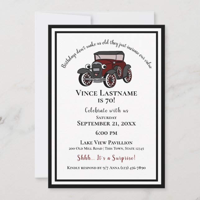 Antique Car Surprise Birthday Invitation (Front)