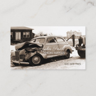 Antique Car Towing Service Repair Shop Sepia Retro Business Card